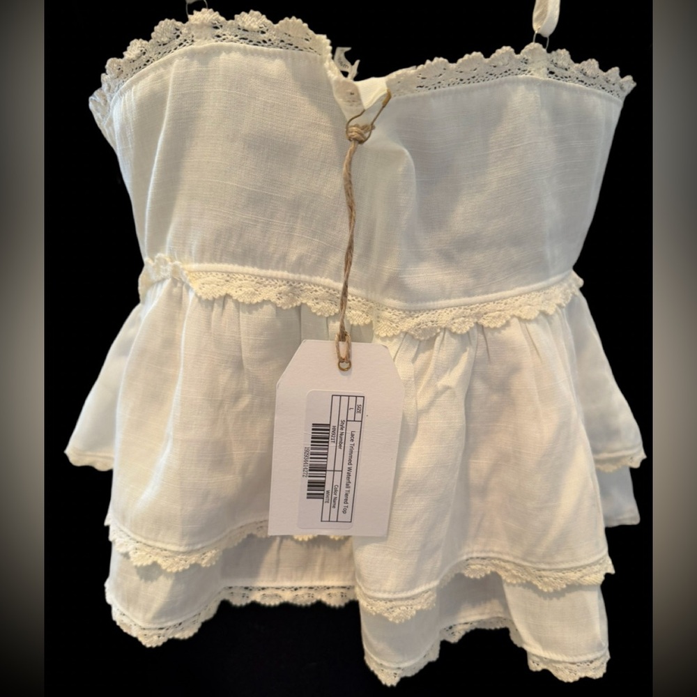NWT- Free the Rose Womens Lace Trimmed Waterfall Tiered Top XL White - Picture 5 of 16